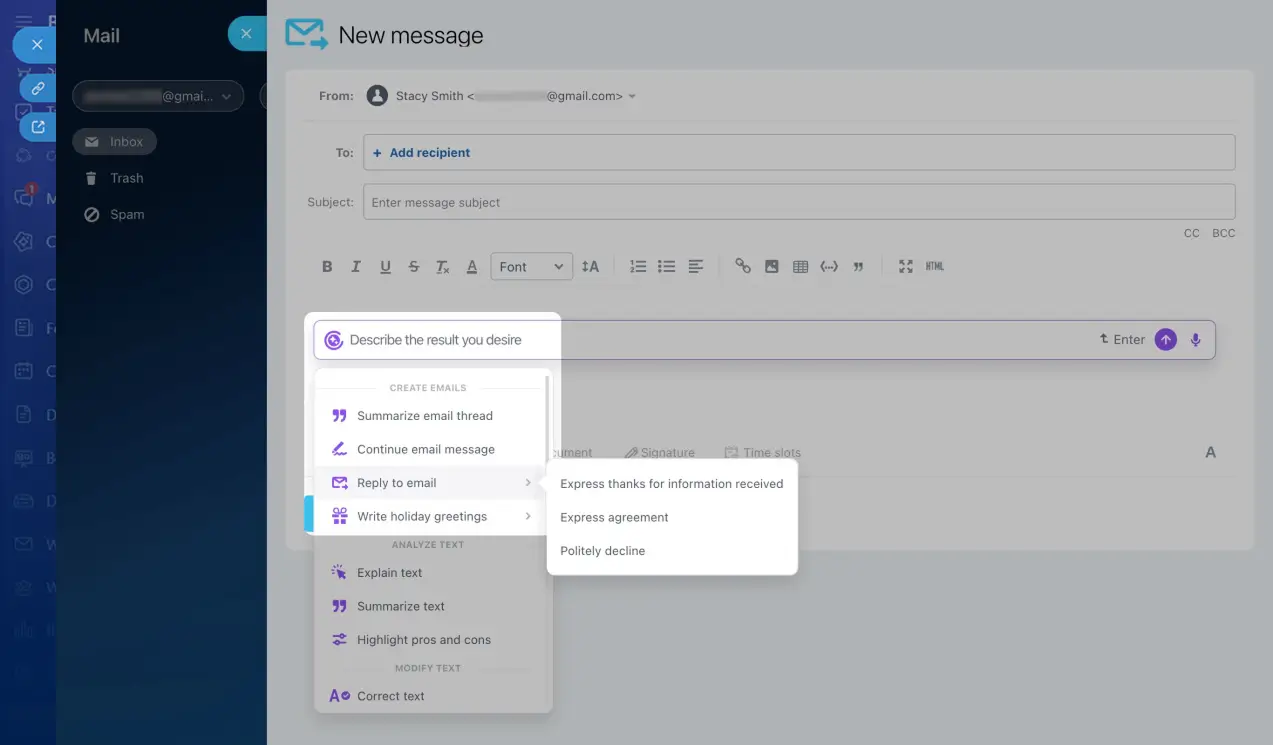Bitrix24 CoPilot creating a customer follow-up email