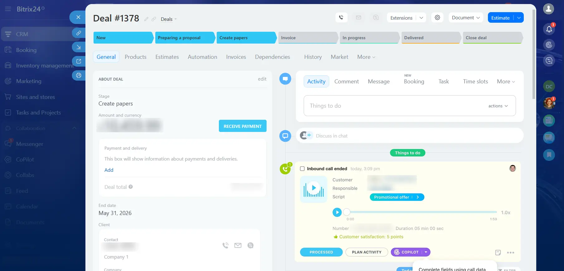 Bitrix24 CoPilot AI assistant integrated into CRM workflows